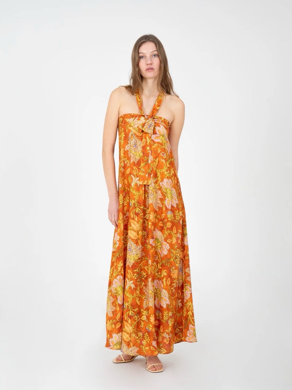 Carmen Says Oracle Orange Floral Print Dress